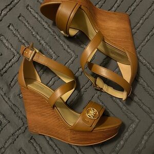 Michael Kors Tan Leather Wedge Sandals